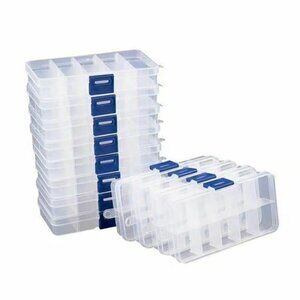 12 Pack Mini Clear Storage Containers with 10 Grid Dividers, Small Plastic Tackl